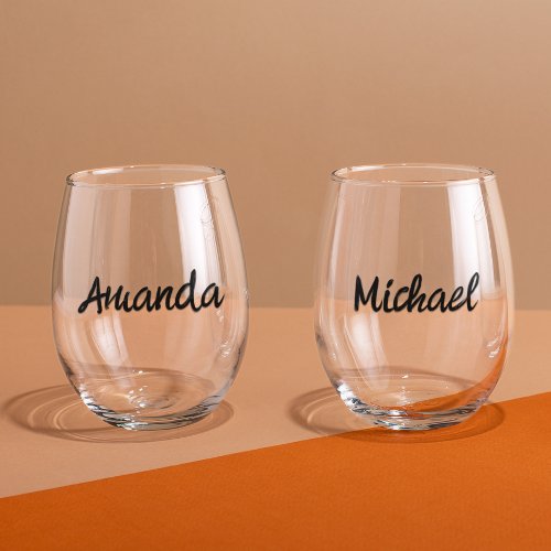 Monogram Name Couples Personalized  Stemless Wine Glass
