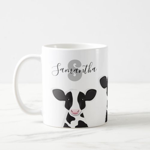 Monogram Name Cow Gray Black White Animal Coffee Mug