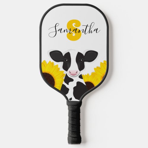 Monogram Name Cow Sunflower Animal Pickleball Paddle