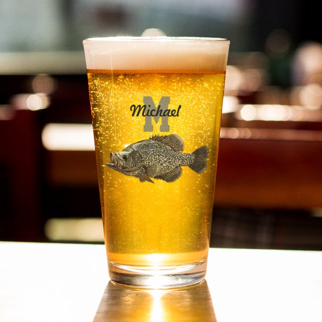 Monogram Name Crappie Fishing Men Sports Outdoor Glass (Crappie fishing monogram glass. Great gifts for Christmas or Birthday.)