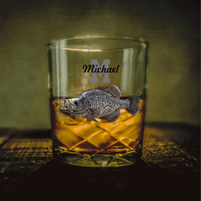 Monogram Name Crappie Fishing Men Sports Outdoor Whiskey Glass (Crappie Fishing Monogram Whiskey Glass)