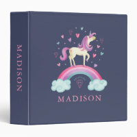 Monogram Name Cute Magical Rainbow Unicorn School