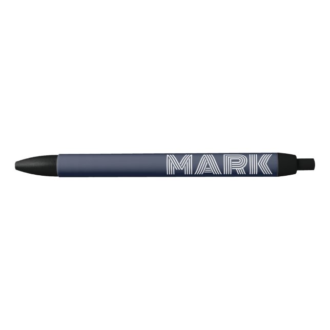 Monogram Name Dark Navy Blue White Modern Stripes Pen (Front)