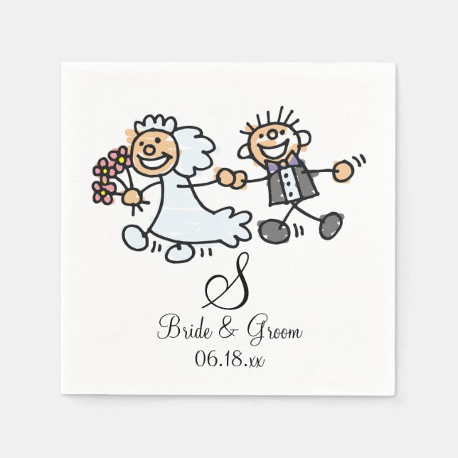 Monogram Name Date Wedding Couple Bride Groom Napk Napkins (Front)