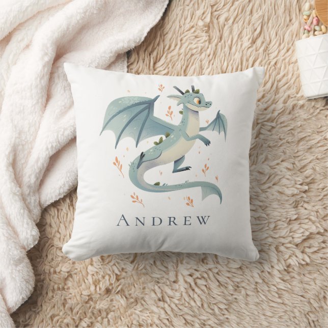 Monogram Name Dragon Boys Bedroom Nursery Throw Pillow (Blanket)