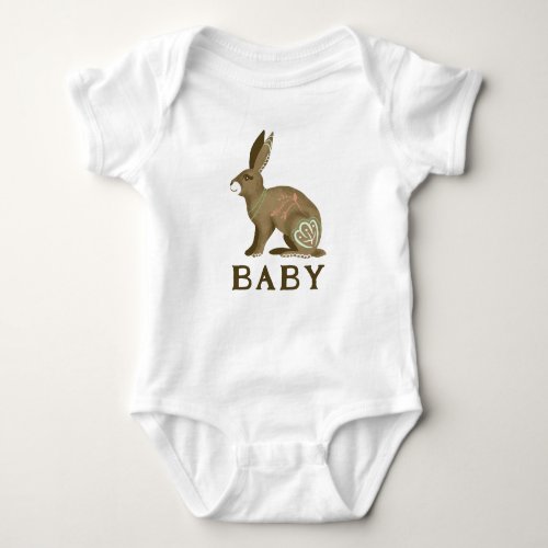 Monogram Name Earthy Bunny Rabbit Neutral Brown Baby Bodysuit