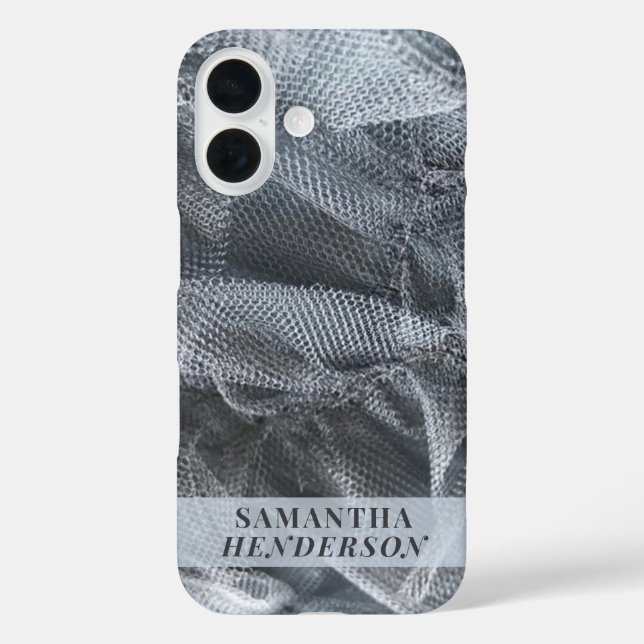 Monogram Name Elegant Black Gray Tulle Toile Look  Case-Mate iPhone Case (Back)