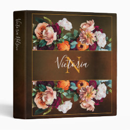 Monogram Name Elegant Floral Botanical Rustic 3 Ring Binder
