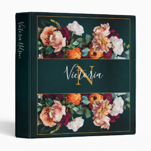 Monogram Name Elegant Floral Botanical Rustic 3 Ring Binder