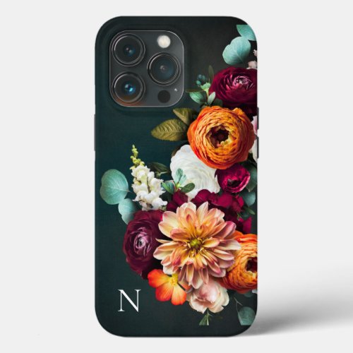 Monogram Name Elegant Floral Botanical Rustic iPhone 13 Pro Case