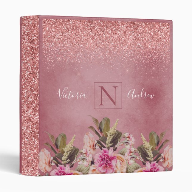 Monogram Name Elegant Floral Rustic Wedding 3 Ring Binder (Front/Spine)