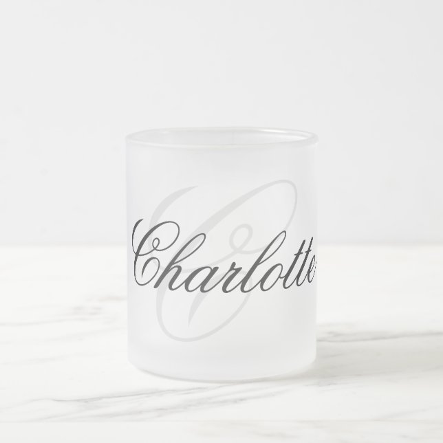 Monogram Name Elegant  Frosted Glass Coffee Mug (Center)