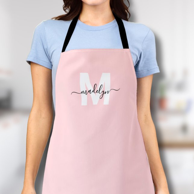 Monogram Name Elegant Minimal Blush Pink Apron (Monogram Name Elegant Minimal Blush Pink Apron )