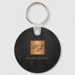 Monogram name elegant modern black gold  keychain
