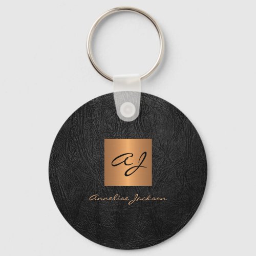 Monogram name elegant modern black gold  keychain