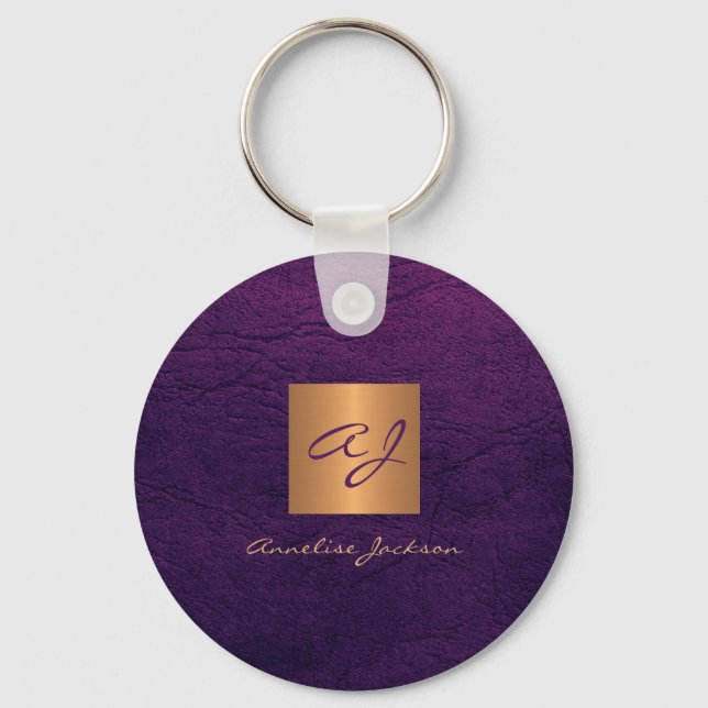 Monogram name elegant modern gold chic keychain (Front)