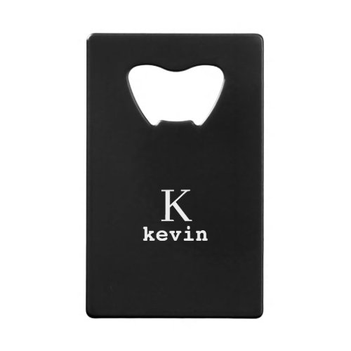 Monogram name elegant modern masculine black credit card bottle opener