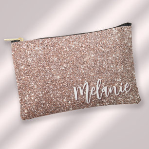 Monogram Name Elegant Modern Rose Gold Glitter Accessory Pouch