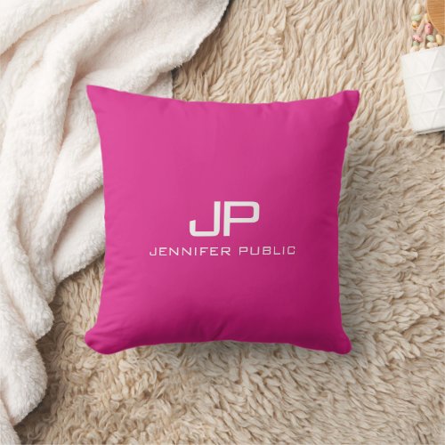 Monogram Name Elegant Modern Template Hot Pink Throw Pillow