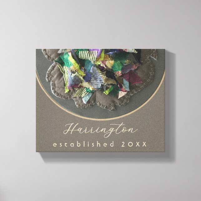 Monogram Name Established Year Abstract Boho Brown Canvas Print (Front)
