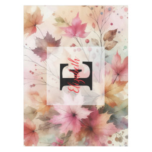 Monogram name Fall leaves in pastels watercolor Tablecloth