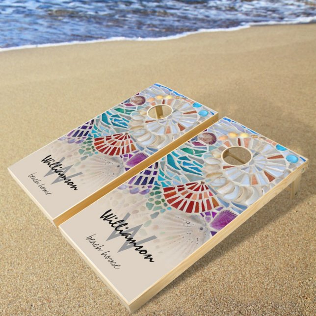 Monogram Name Family Beach House Cornhole Set (Creator Uploaded)