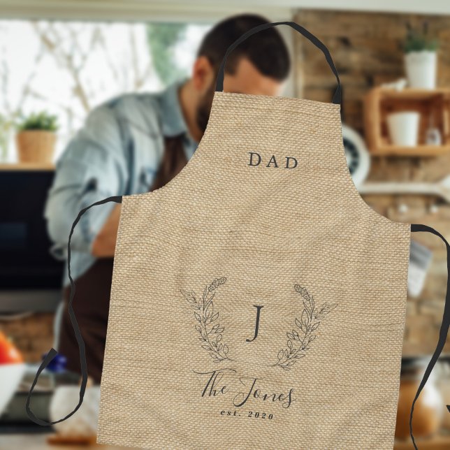 Monogram name family personalized elegant rustic apron (Creator Uploaded)