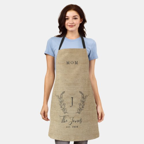 Monogram name family personalized elegant rustic apron