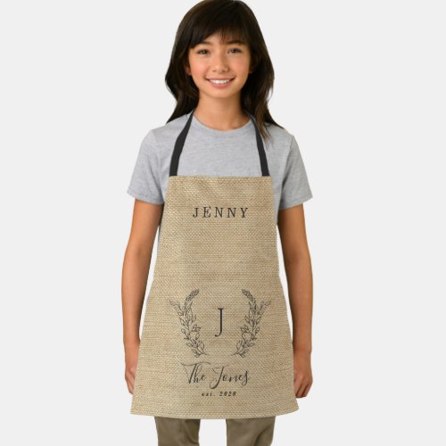 Monogram name family personalized elegant rustic apron