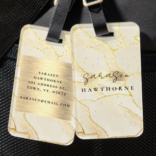 Monogram Name Faux Gold Foil Brushed Metal Luggage Tag