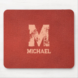 Monogram Name Faux Leather Look Distressed Text Mouse Pad