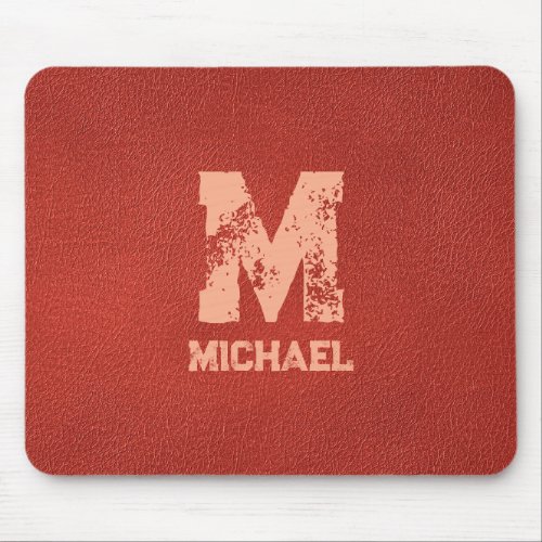 Monogram Name Faux Leather Look Distressed Text Mouse Pad