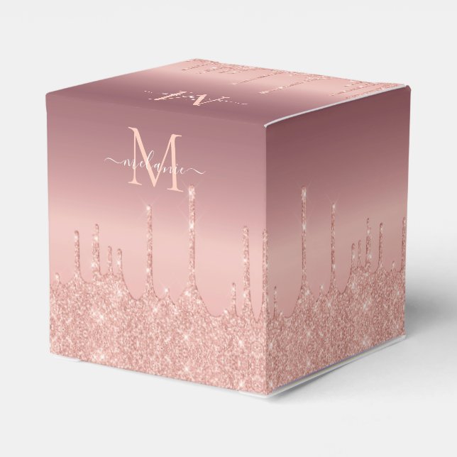 Monogram Name Favor Box Rose Gold Blush Sparkle  (Back Side)