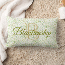 Monogram Name Fern Leaf Pattern Solid Green Back