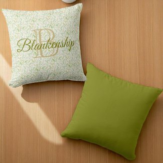 Monogram Name Fern Leaf Pattern Solid Green Back