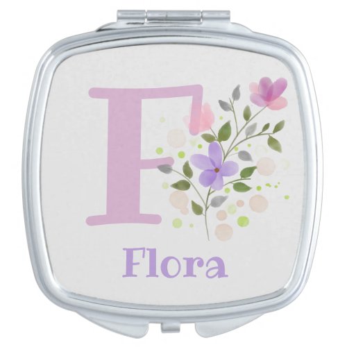 Monogram  Name Flora with Flowers Compact Mirror