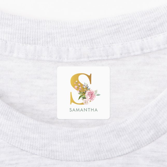 Monogram Name Floral Greenery Iron On Clothing Labels (Affixed)