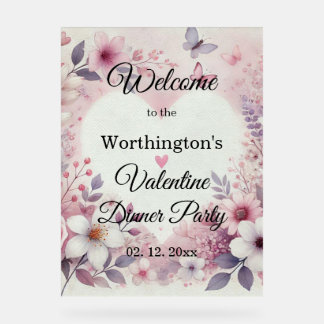 Monogram name floral hearts romantic watercolor  acrylic sign