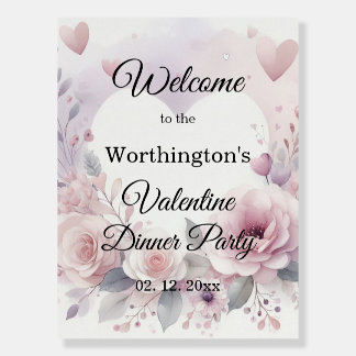 Monogram name floral hearts romantic watercolor  foam board