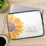Monogram Name Floral  Laptop Sleeve<br><div class="desc">This floral Lap Top Sleeve is decorated with a yellow watercolor sunflower.
Customize it with your name and initial.
Because we create our own artwork you won't find this exact image from other designers.
Original Watercolor © Michele Davies.</div>