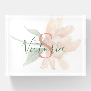 Monogram Name Floral Office Accessories Paperweight