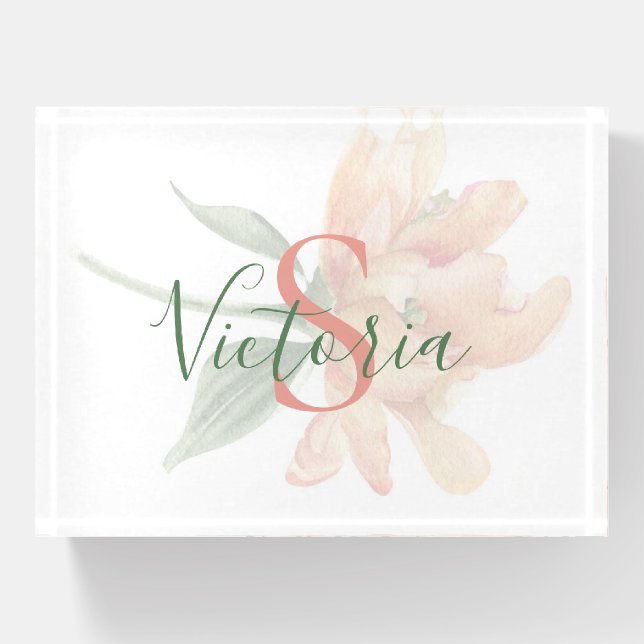 Monogram Name Floral Office Accessories Paperweight (Front)