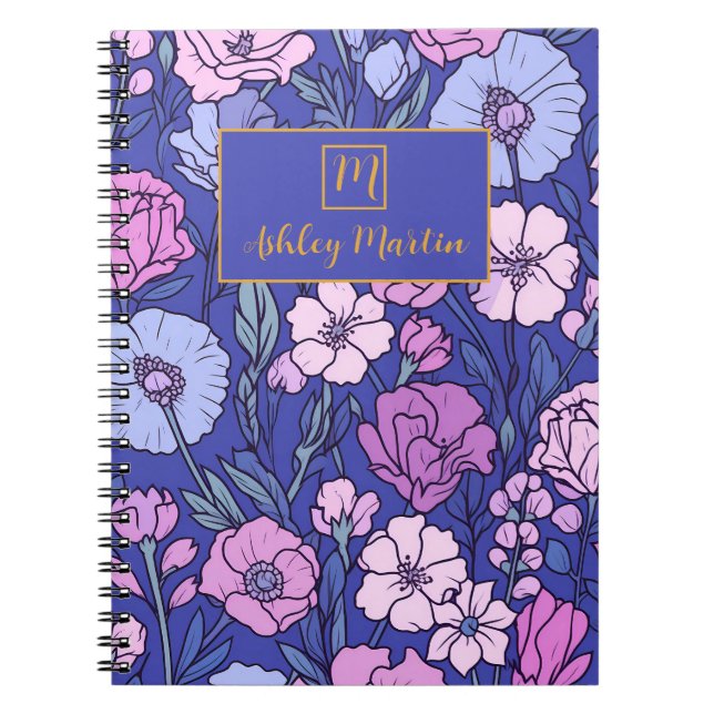 Monogram Name Floral Pattern Personalized Notebook (Front)