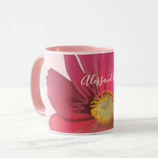 Monogram Name Floral Red Wildflower Pastel Pink  Mug