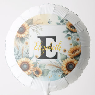 Monogram name floral sunflower pastel watercolor balloon