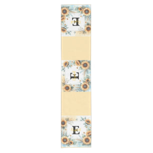 Monogram name floral sunflower pastel watercolor short table runner