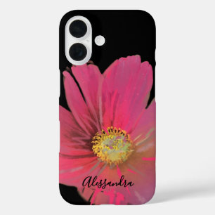 Monogram Name Floral Watercolor Black Red Elegant iPhone 16 Case