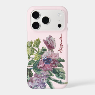 Monogram Name Floral Watercolor Pastel Pink Chic iPhone 17 Pro Case