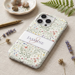 Monogram Name Floral Wildflower Boho Lavender Chic iPhone 17 Pro Case