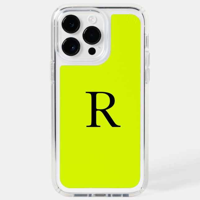Monogram Name Fluorescent Chartreuse Neon Yellow Speck iPhone Case (Front)